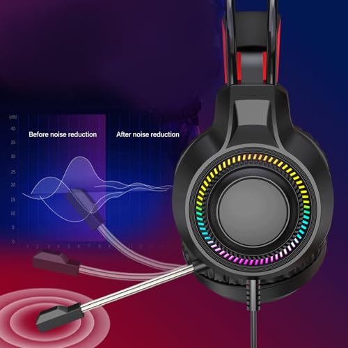 Redness Gaming-Headsets mit verbessertem Bass, geschlossener Rücken, abnehmbare Rauschunterdrückung, Mikrofone, atmungsaktive Ohrmuscheln, adaptives Kopfband für geschlossene Bass-Booster Bild 3