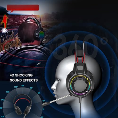 Redness Gaming-Headsets mit verbessertem Bass, geschlossener Rücken, abnehmbare Rauschunterdrückung, Mikrofone, atmungsaktive Ohrmuscheln, adaptives Kopfband für geschlossene Bass-Booster Bild 7