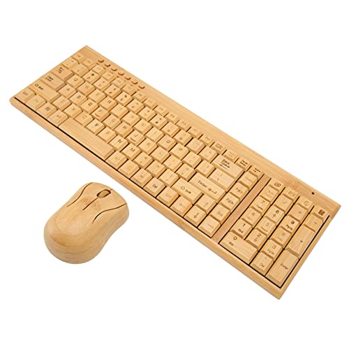 Cryfokt Computer-Wireless-Geräte, 2,4-GHz-Wireless-Tastatur und -Maus aus Bambusholz mit Plug-and-Play-USB-Empfänger für Mac Gaming Office (Kombination aus Maus und Tastatur) Bild 4