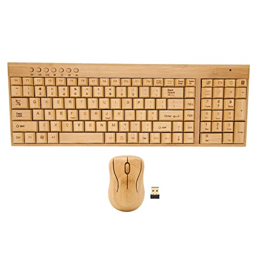 Cryfokt Computer-Wireless-Geräte, 2,4-GHz-Wireless-Tastatur und -Maus aus Bambusholz mit Plug-and-Play-USB-Empfänger für Mac Gaming Office (Kombination aus Maus und Tastatur) Bild 5