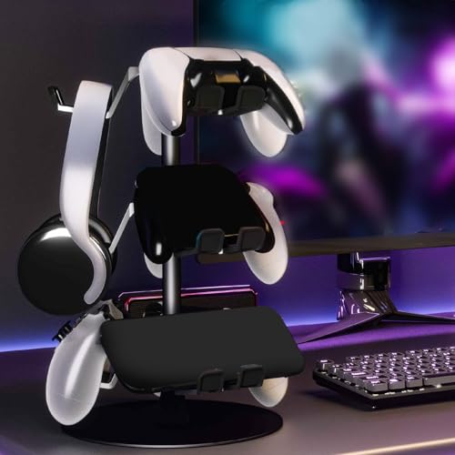 Naroote 3-stufiger Drehbarer Game-Controller-Halterständer, Organizer für Switch 2 und Switch Pro mit 360-Grad-Drehung, Ideal für Gaming-Controller und Kopfhörer Bild 3