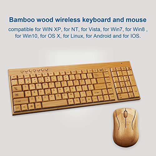Cryfokt Computer-Wireless-Geräte, 2,4-GHz-Wireless-Tastatur und -Maus aus Bambusholz mit Plug-and-Play-USB-Empfänger für Mac Gaming Office (Klaviatur) Bild 3