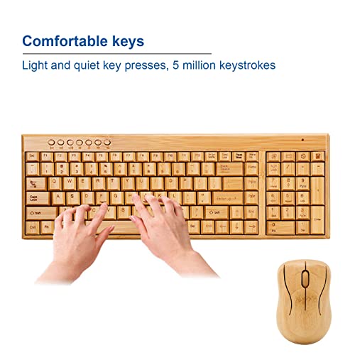 Cryfokt Computer-Wireless-Geräte, 2,4-GHz-Wireless-Tastatur und -Maus aus Bambusholz mit Plug-and-Play-USB-Empfänger für Mac Gaming Office (Klaviatur) Bild 4