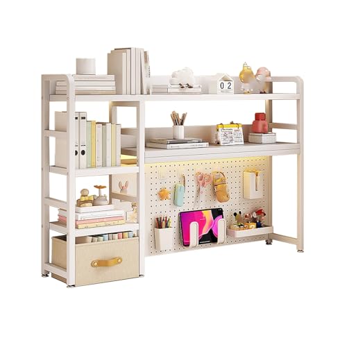 Schreibtischregal Computer mit Stoffschublade Platzsparend Bücherregal Schreibtisch Organizer 94 cm Höhe Hohe Tragkraft für Home Office Wohnung(White,95x25x94cm) Bild 1