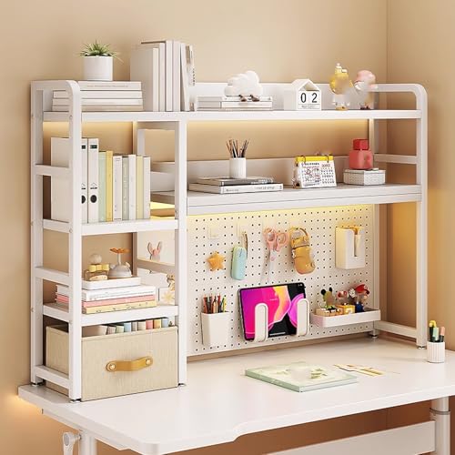 Schreibtischregal Computer mit Stoffschublade Platzsparend Bücherregal Schreibtisch Organizer 94 cm Höhe Hohe Tragkraft für Home Office Wohnung(White,95x25x94cm) Bild 2