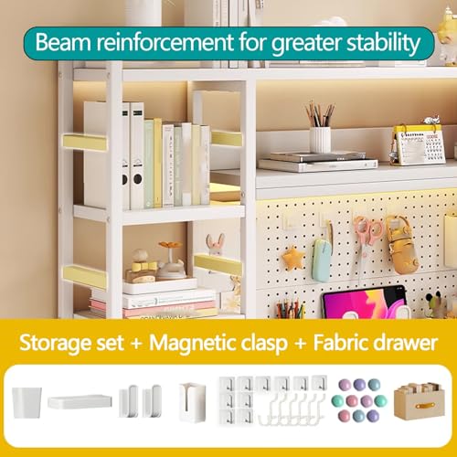 Schreibtischregal Computer mit Stoffschublade Platzsparend Bücherregal Schreibtisch Organizer 94 cm Höhe Hohe Tragkraft für Home Office Wohnung(White,95x25x94cm) Bild 5