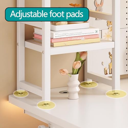 Schreibtischregal Computer mit Stoffschublade Platzsparend Bücherregal Schreibtisch Organizer 94 cm Höhe Hohe Tragkraft für Home Office Wohnung(White,95x25x94cm) Bild 7