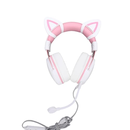 Aramox Headset, Kabelgebunden, Over-Ear-Kopfhörer mit Mikrofon, 50-mm-Treiber, RGB-Licht, ABS-Aluminium, für PC, Laptop, Mädchen und Frauen, Weiß (PINK) Bild 2