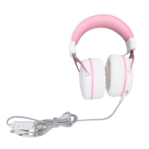 Aramox Headset, Kabelgebunden, Over-Ear-Kopfhörer mit Mikrofon, 50-mm-Treiber, RGB-Licht, ABS-Aluminium, für PC, Laptop, Mädchen und Frauen, Weiß (PINK) Bild 5