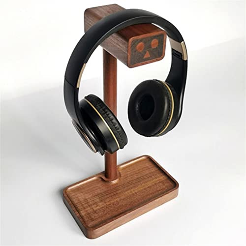 MRKU Kopfhörerständer mit Haken, Schreibtischhalterung aus Walnussholz, Gaming-Display-Regal, universell einsetzbar mit Ablagefach – Walnuss Bild 6