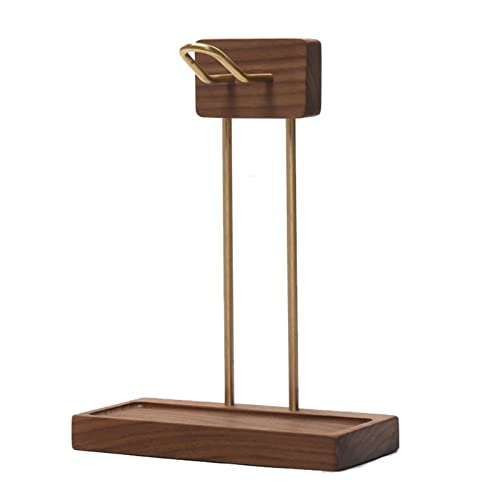 MRKU Kopfhörerständer mit Haken, universelles Kopfhörer-Displayregal aus Holz für Gaming-Displays – Walnuss + Messing Bild 1