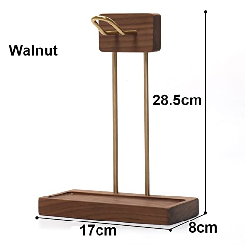MRKU Kopfhörerständer mit Haken, universelles Kopfhörer-Displayregal aus Holz für Gaming-Displays – Walnuss + Messing Bild 3