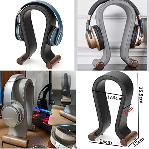 MRKU Kopfhörerständer mit Haken, universell einsetzbar, aus PU-Leder und Holz, für Gaming-Kopfhörer, Schreibtischablage für kabelgebundene Kopfhörer Bild 2
