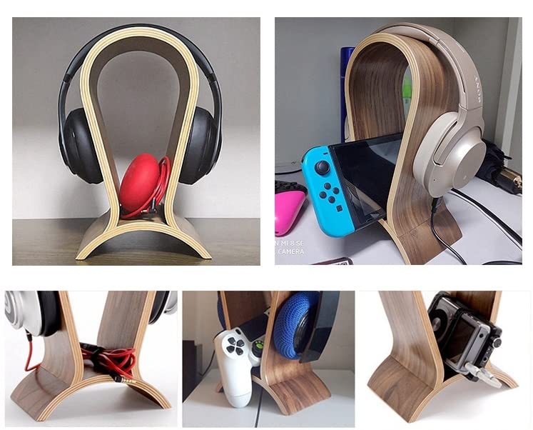 MRKU Kopfhörerständer, Headset-Haken, Tischhalterung, Computerregal aus Walnussholz, Display für Gaming-Kopfhörer Bild 5