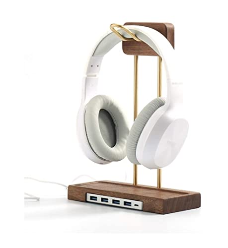 MRKU Kopfhörerständer, Headset-Haken, Tischhalterung aus Holz, Messing, kreatives Regal, Schwarze Walnuss, Kopfhörerablage Bild 1