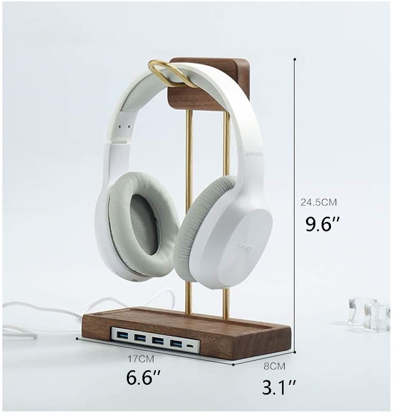 MRKU Kopfhörerständer, Headset-Haken, Tischhalterung aus Holz, Messing, kreatives Regal, Schwarze Walnuss, Kopfhörerablage Bild 2