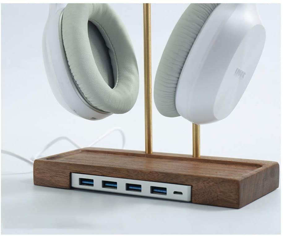 MRKU Kopfhörerständer, Headset-Haken, Tischhalterung aus Holz, Messing, kreatives Regal, Schwarze Walnuss, Kopfhörerablage Bild 4