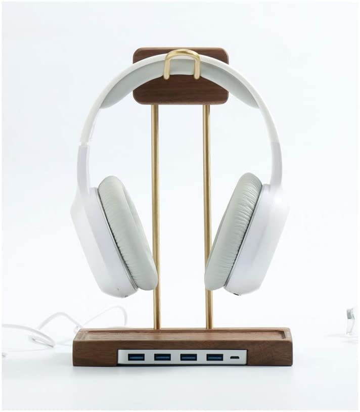 MRKU Kopfhörerständer, Headset-Haken, Tischhalterung aus Holz, Messing, kreatives Regal, Schwarze Walnuss, Kopfhörerablage Bild 5