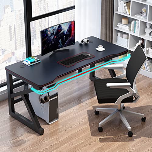Gaming-Schreibtisch, K-förmiger PC-Schreibtisch mit Carbonfaser-Oberfläche, Headset-Haken, stabiles Metall- und Holzgestell fürs Büro, Schwarz-L 120 Bild 6