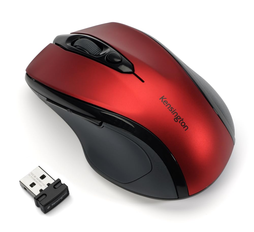Kensington ProFit Kabellose Maus, Mittlelgroß, Optische 5-Tasten Funkmaus mit ergonomischer Form für Rechtshänder und Plug & Play Betrieb - Kompatibel mit Windows & MacOS, Rot, K72422WW
