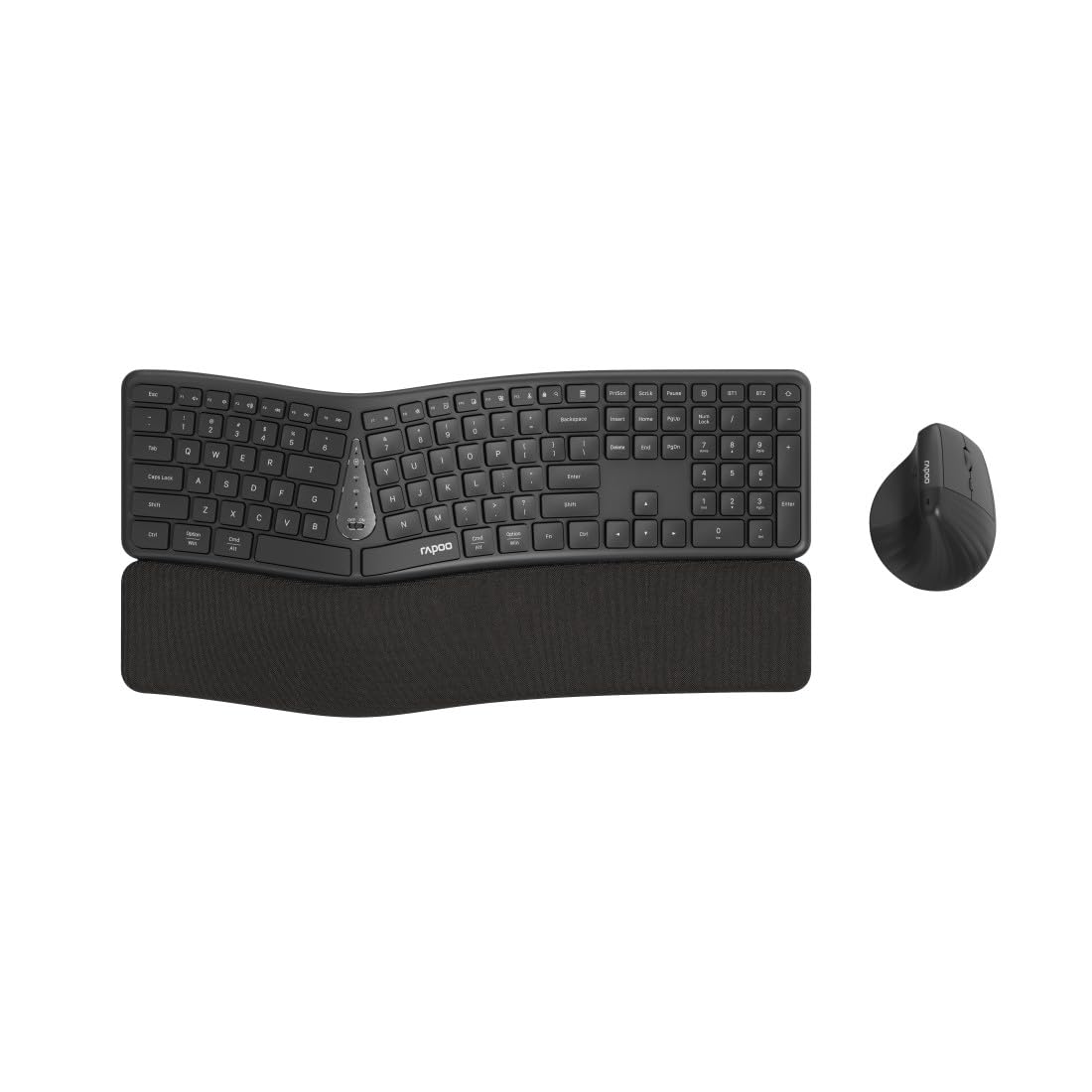 Rapoo 8810ME Tastatur Maus Set Kabellos ergonomisch - Bluetooth & 2.4G USB Wireless, Multi Device bis 3 Geräte, vertikale Maus, Geteilte Tastatur mit Handballenauflage, QWERTZ Layout Deutsch, grau