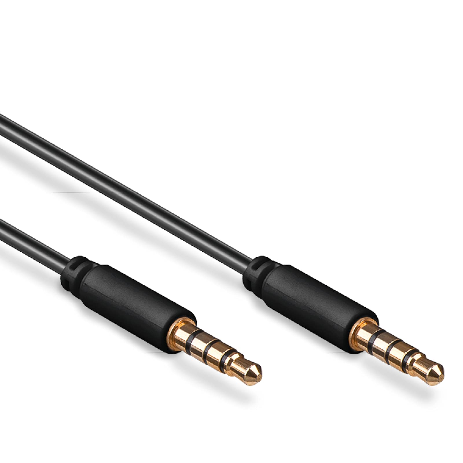 goobay Klinkenkabel 3m, 4-poliges AUX Kabel, 3.5mm Stecker auf Stecker, für Headset mit Mikrofon, Slim-Stecker, schwarz - 63832