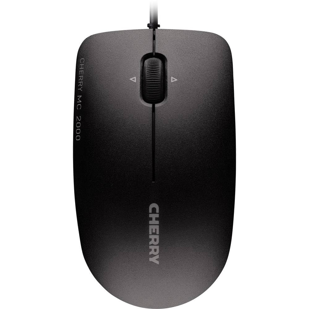 CHERRY MC 2000, Kabelgebundene Maus in Standardgröße, Symmetrisches Design für Rechts- und Linkshänder, 3 Tasten, 1600 DPI, Tilt-Wheel, GS-Zulassung, Schwarz