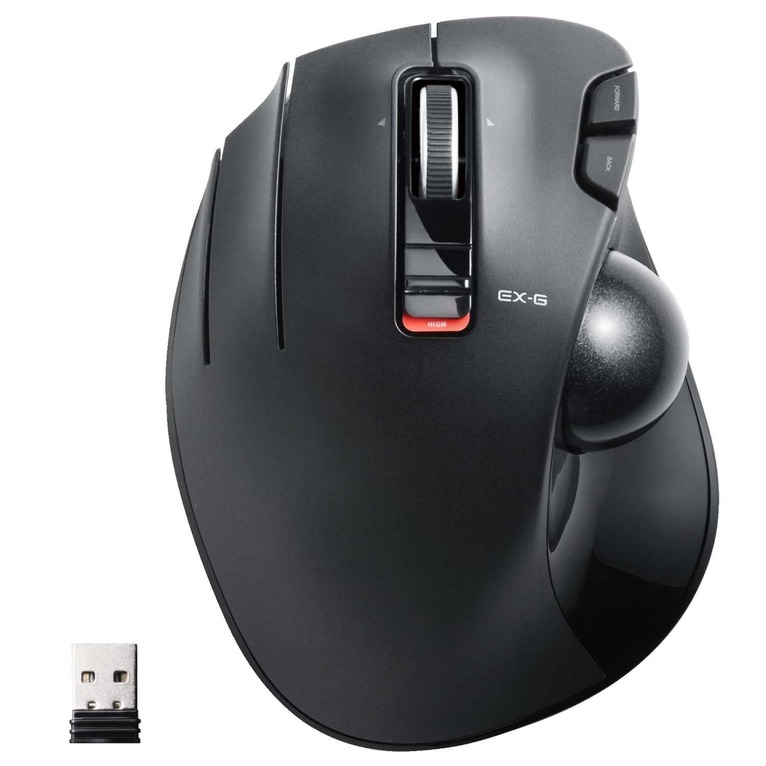 ELECOM EX-G Linkshänder-Trackball-Maus, 2,4 GHz USB Wireless, Ergonomisch, Daumensteuerung, Tracking Roller Ball, 6 programmierbare Tasten, Neigungs-Scroll