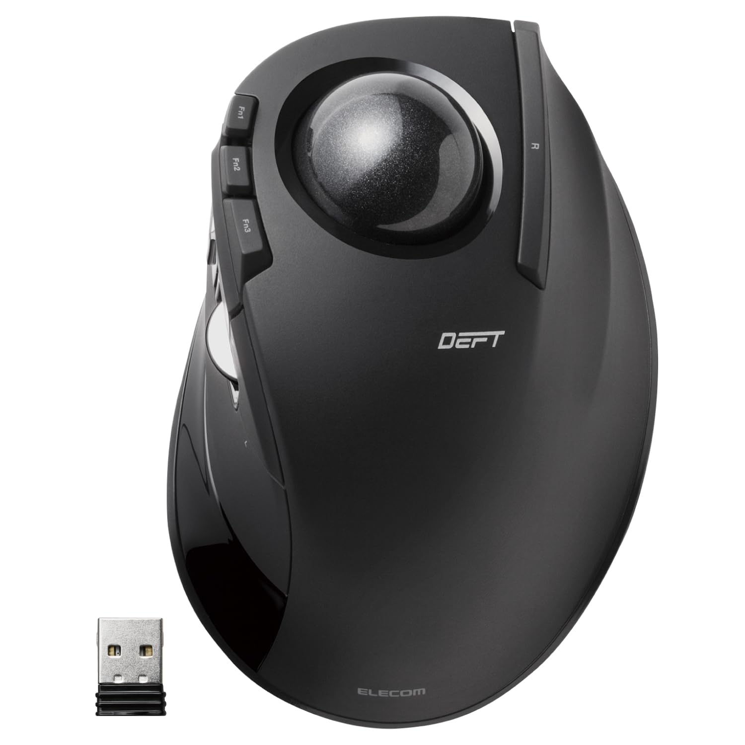 ELECOM DEFT Trackball Maus, 2.4GHz Drahtlos, Fingergesteuert, 8-Tasten-Funktion, Ergonomisches Design mit 34mm Glatter Kugel, Für PC/Laptop, Kompatibel mit Windows 11/MacOS, Modell M-DT2DRBK