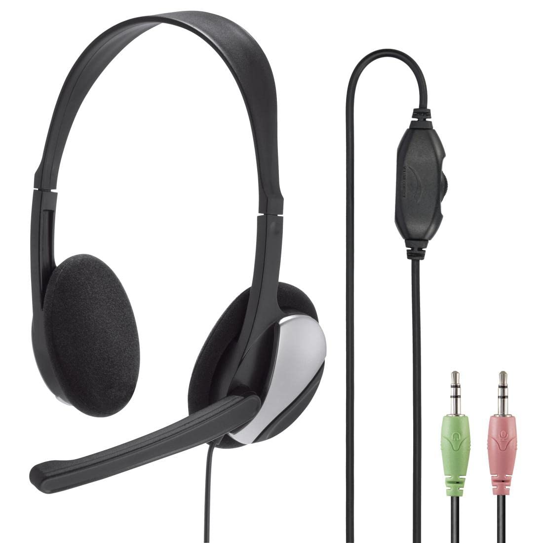 Hama PC Headset HS-P100 mit Mikrofon (Ultra leicht, On-Ear, Stereo, Lautstärkeregler am Kabel, 2 m Kabellänge, 3,5 mm Klinke) schwarz