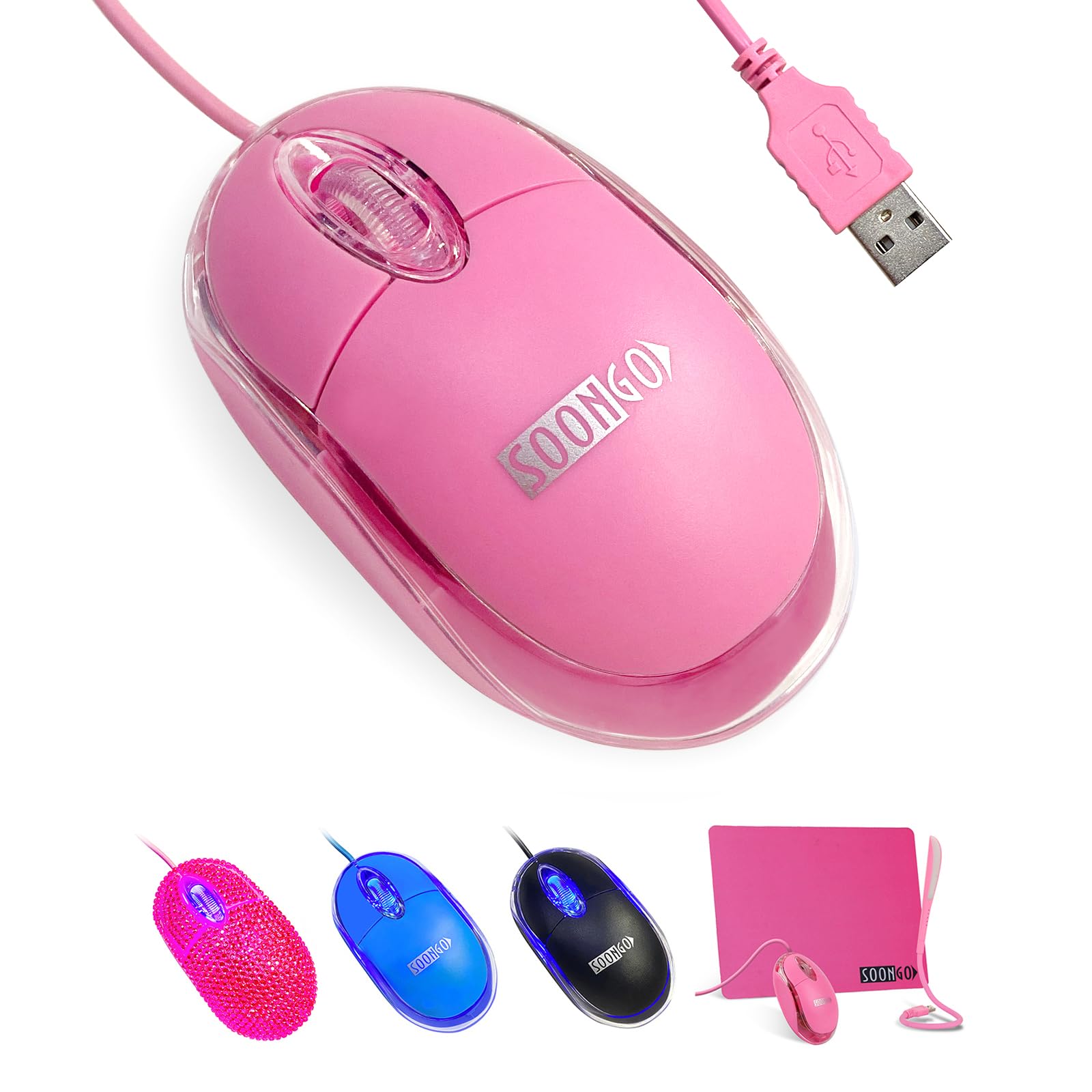 SOONGO Kabelgebundene Maus, Rosa Computermaus, Ergonomisches Design, 1,5 m USB-Kabel, kompatibel mit Laptops und Desktop-Computern, kompatibel zu Windows, Linux, Mac