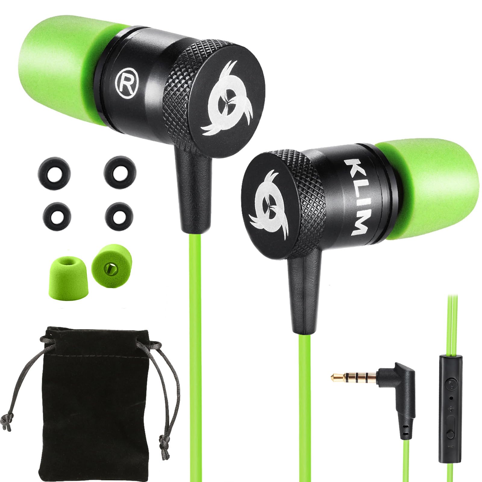 KLIM Fusion In-Ear-Kopfhörer mit Kabel & Mikrofon Hi-Fi, Memory-Schaum, 3,5 mm Klinke, Grün