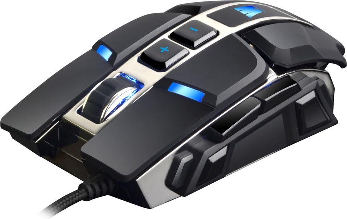 M300 Gaming Maus Pro Laser USB LED (austauschbare Seitenteile, mit Beleuchtung, 4000 dpi, 6 Tasten Gamer Mouse, Software & On-Board Memory, für PC, Computer, Laptop, Macbook), schwarz
