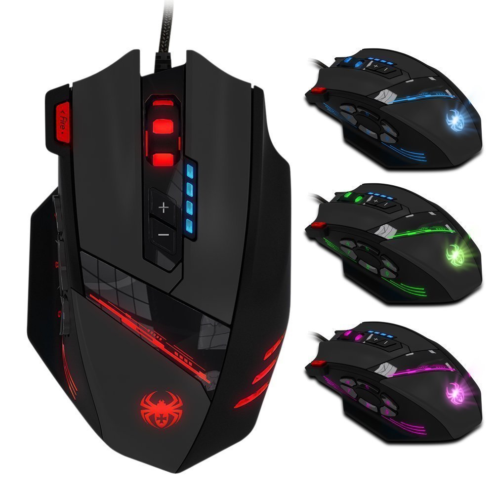 zelotes Gaming Maus,4000DPI,12 programmierbare Tasten,8 Gewichtsblöcke,Ergonomische Design,RGB Gamer Maus mit Kabel,für PC,Mac,Computer,Laptop,Schwarz