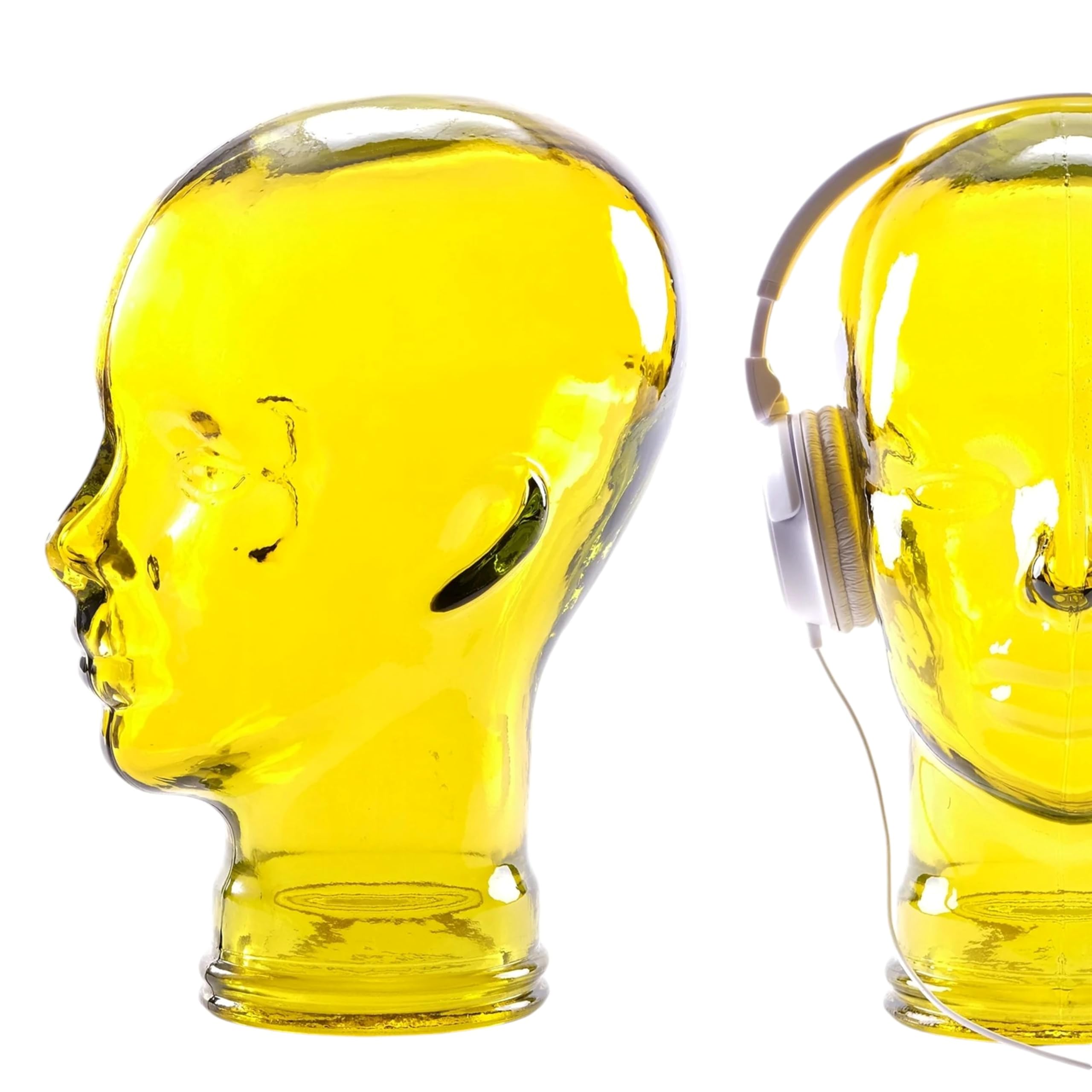 DESIGN DELIGHTS KOPFHÖRERSTÄNDER | Glas, Transparent Gelb | Deko Kopf, Glaskopf, Headset Halter, Retro Kopfhörer Ständer, Headset Halterung, Gaming Disyplayständer