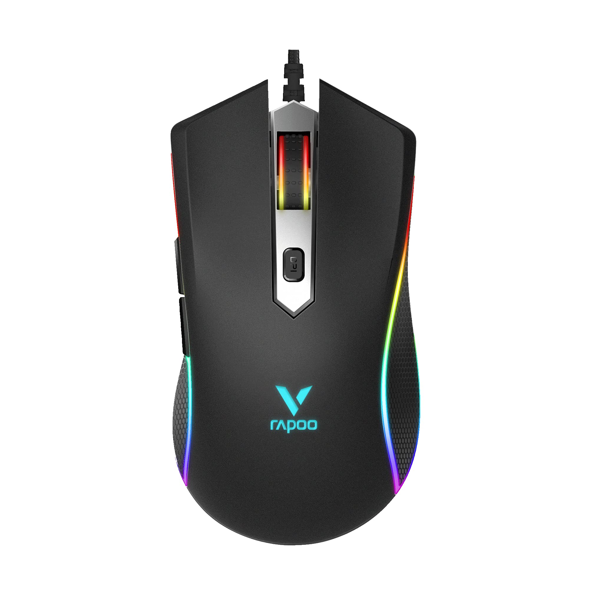 Rapoo VPRO V280 beleuchtete Gaming Maus (Bewegungsannäherungssensor, 7000 DPI, 5 programmierbare Tasten, Beleuchtungssystem 16 Mio Farben) schwarz