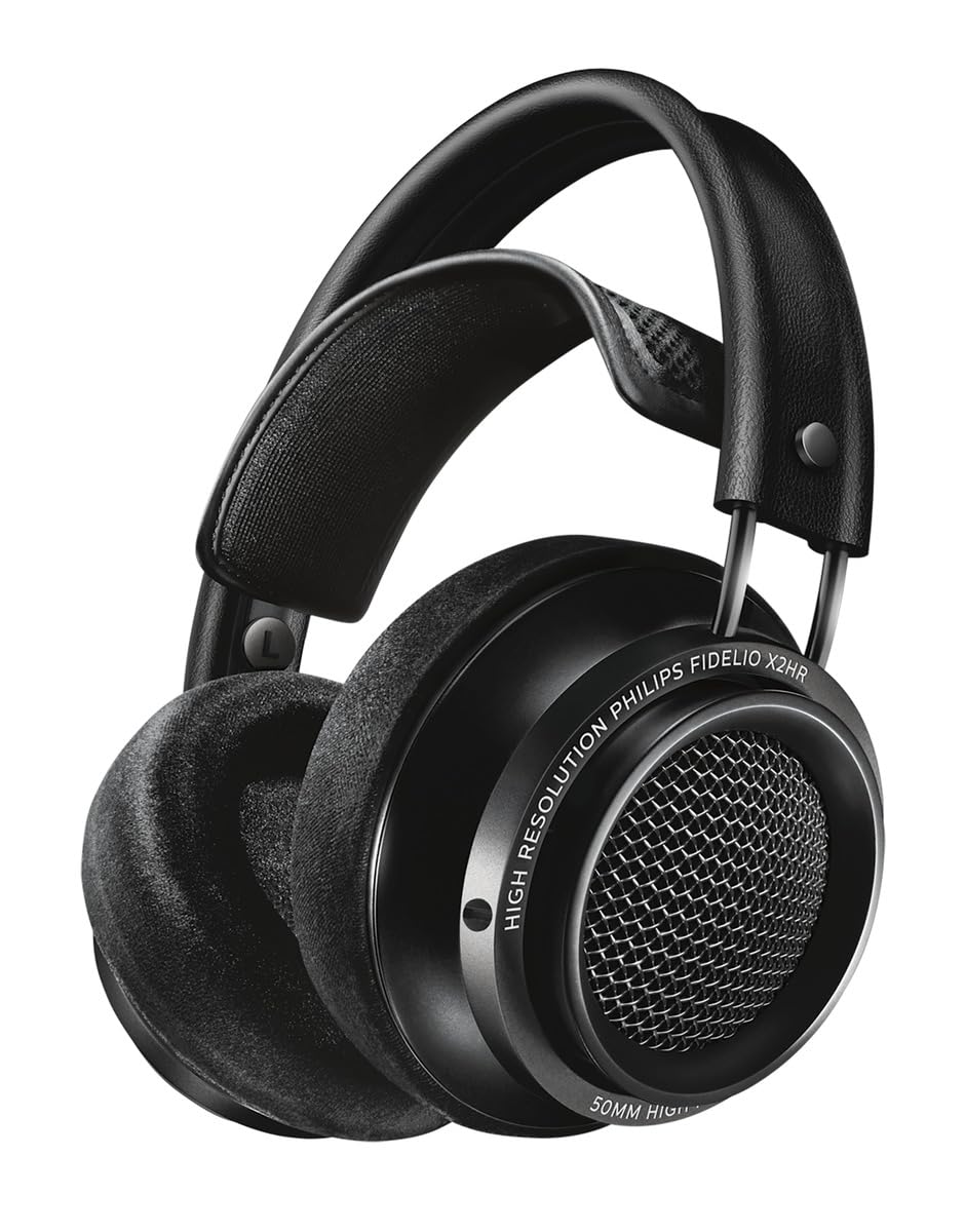 Philips Fidelio X2 Over Ear Hochauflösende Kabelgebundene Kopfhörer, Akustisches Offenes Design, 50mm Neodym LMC Treiber, Deluxe Velours-Memory-Schaum-Ohrpolster - Schwarz