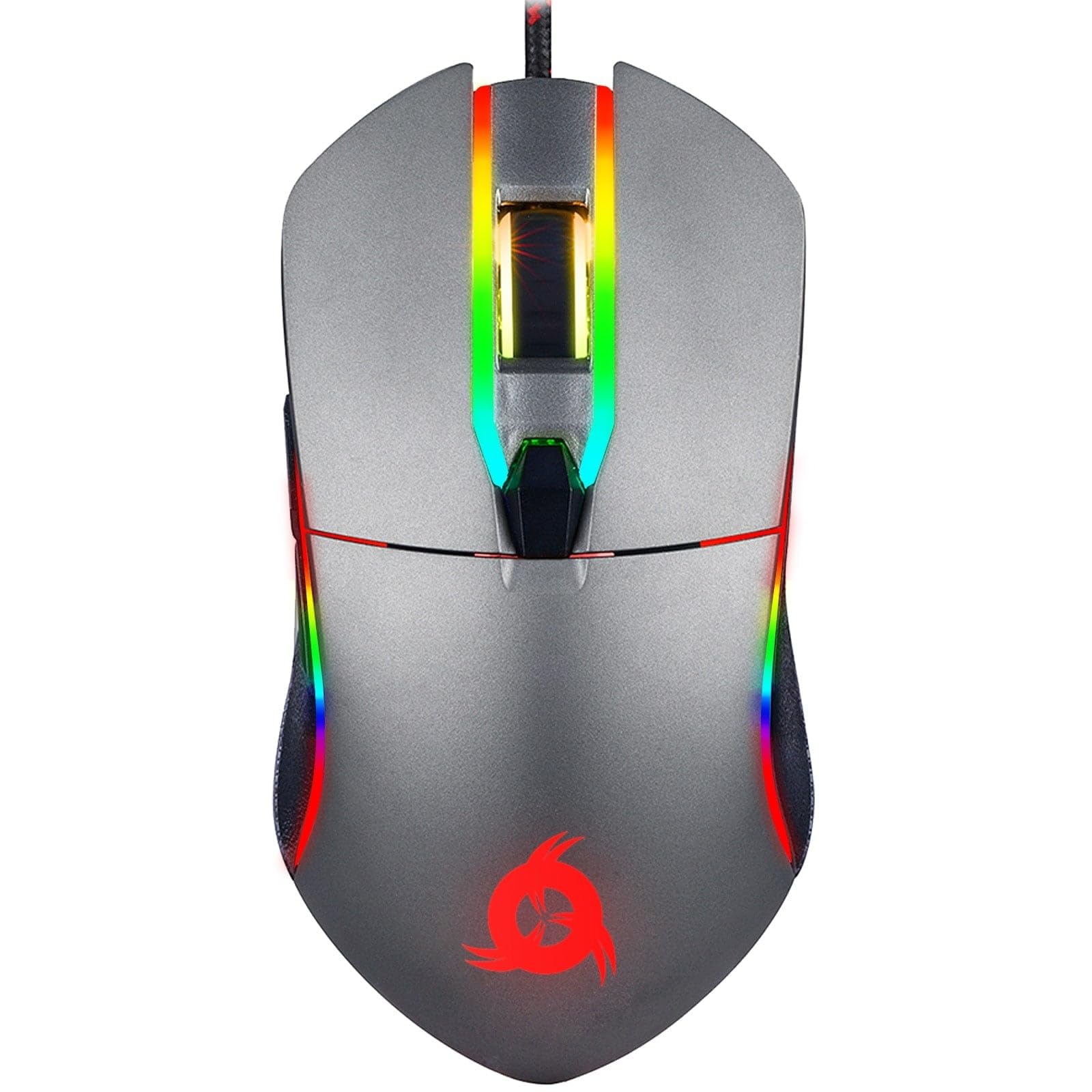 KLIM Aim Gaming Maus RGB Gamer Maus 7000 DPI - Ergonomische RGB Chroma Computermaus mit Kabel für Rechts- und Linkshänder - PS4-Gaming Mouse, Laptop und Desktop-PC + optische Präzisionsmaus - Grau