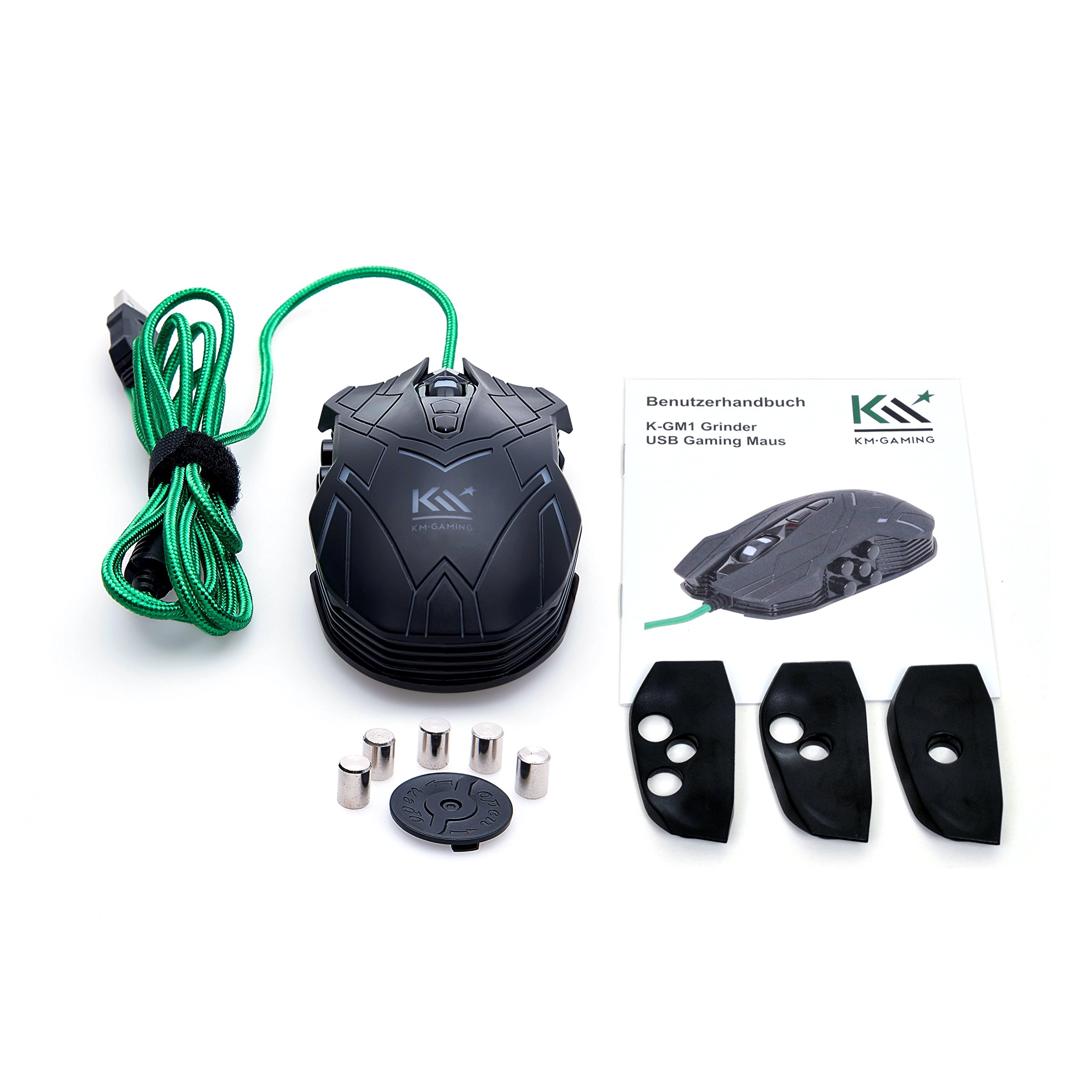 K-GM1 Grinder optische RGB 5.000dpi Gaming Maus USB [Avago ADNS-3310 Sensor/austauschbare Seitenteile/Gewichtsanpassung/Omron Switches / 9 Tasten/programmierbar]
