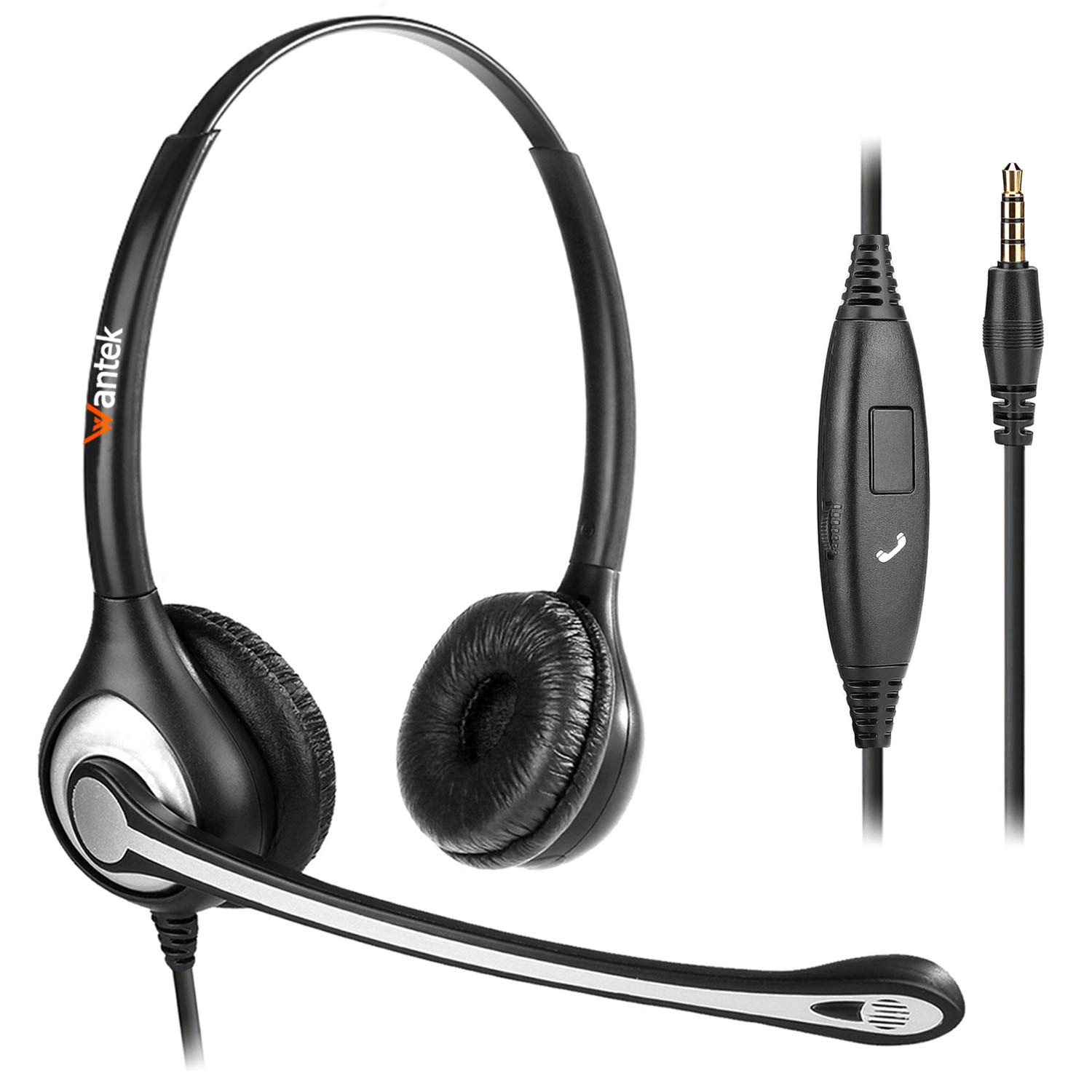 Wantek Kabelgebundenes Headset für PC – Leichtes On-Ear-Headset, Mikrofon mit Geräuschunterdrückung, 3,5mm Klinke, Beidseitiger Kopfhörer