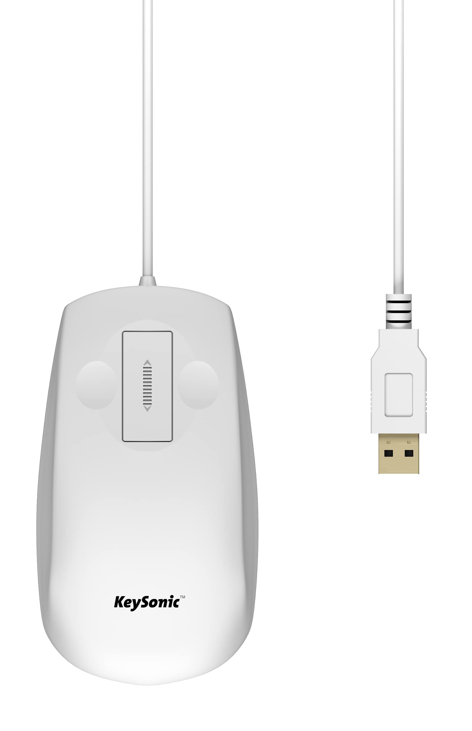 KeySonic 60192 KSM-3020M-W Wasserdichte Maus aus Silikon, Tasten zum Scrollen, Schutzklasse IP68, USB-Kabel (1,8 m), weiß