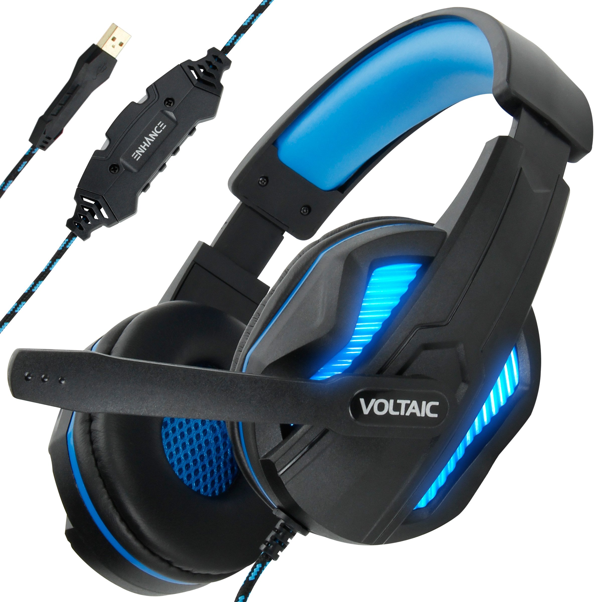 Enhance Gaming-Headset für PS4 mit 7.1-Surround-Sound – Voltaic PRO Esports-Computerkopfhörer mit Mikrofon, LED, Inline-Steuerung für FPS-Spiele