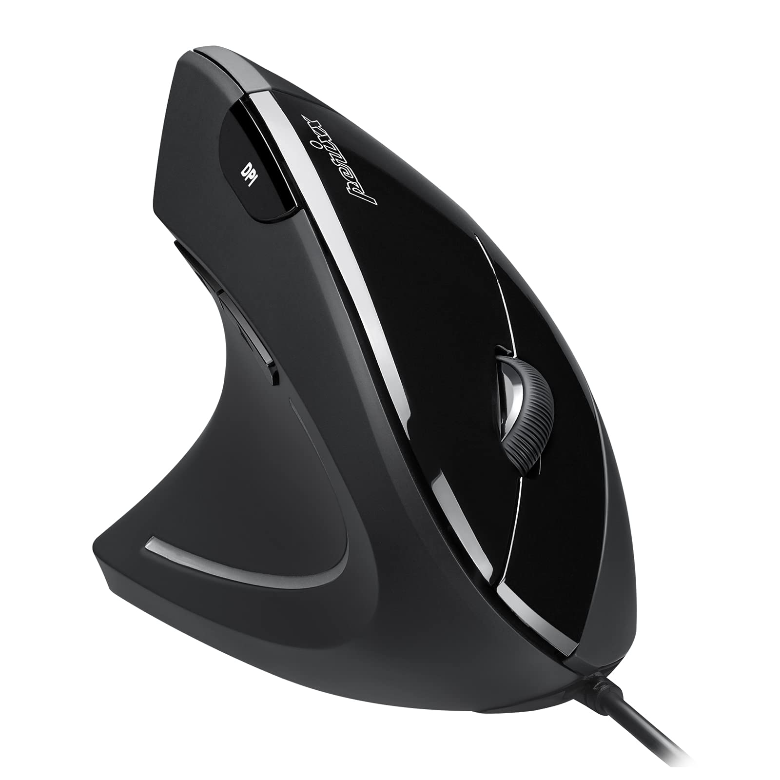 Perixx Perimice-513L Vertikale ergonomische Maus mit 2 DPI, 6 Tasten optische Ergo-Maus mit 2 Level DPI-Schalter 1000 1600, Linkshänder, schwarz