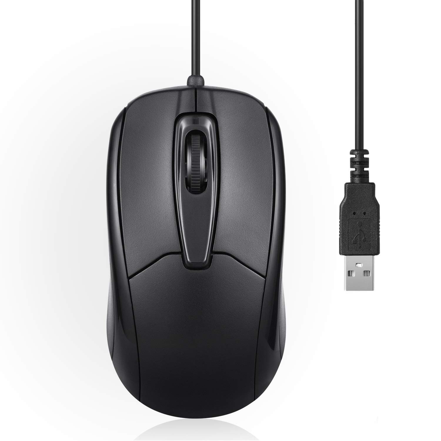 Perixx PERIMICE-209U Kabelgebunde USB Maus mit Scrollrad, geeignet für Links- und Rechtshänder, zur Nutzung am Desktop-PC und Laptop, Schwarz