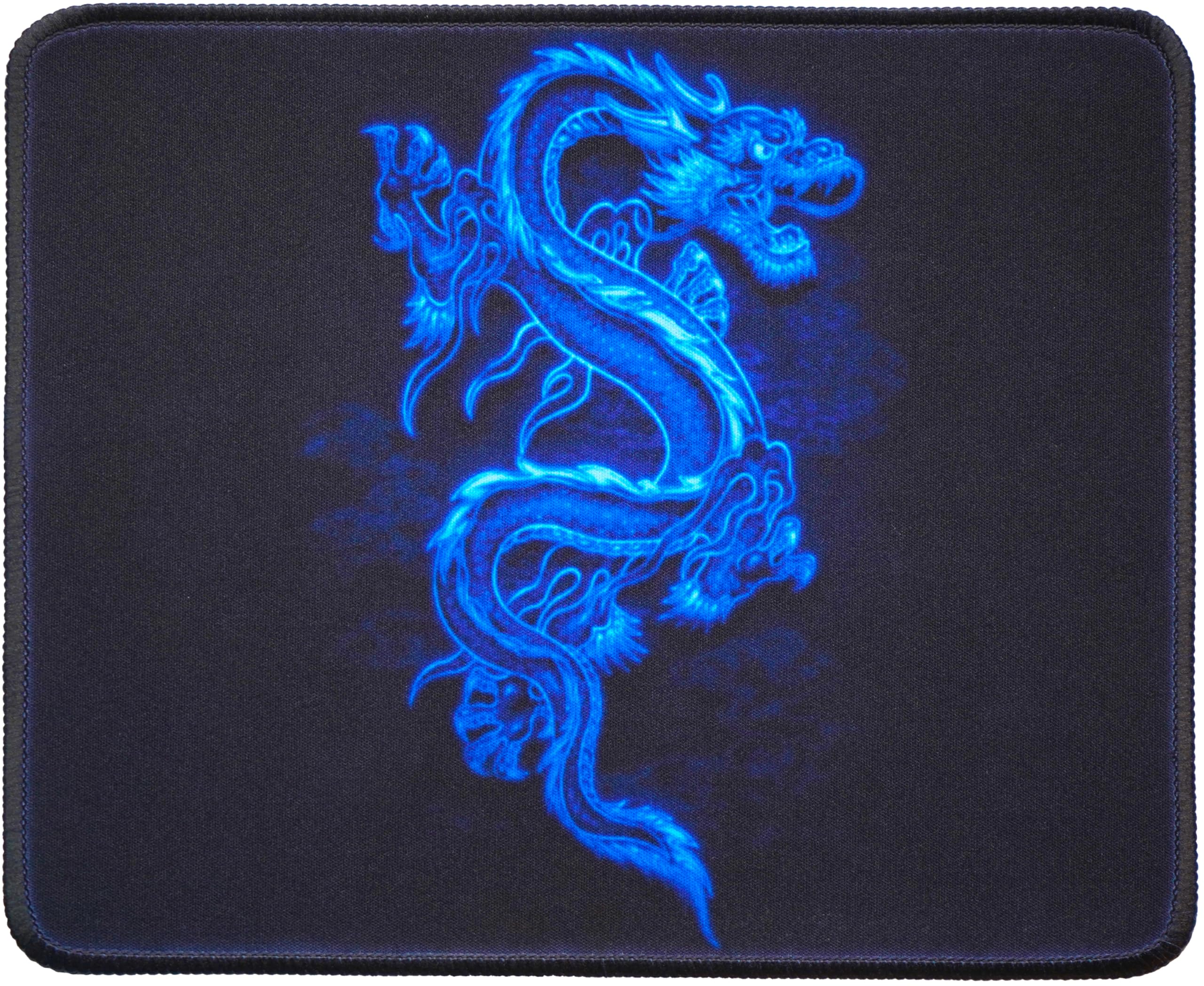 Silent Monsters Mauspad 240 x 200 mm Stoff Mousepad Drache blau - Vernähter Rand, rutschfest & leise, für Gaming Büro Office Homeoffice - 24 x 20 cm Mouse Pad Mat - Mausunterlage klein alle Maus Arten