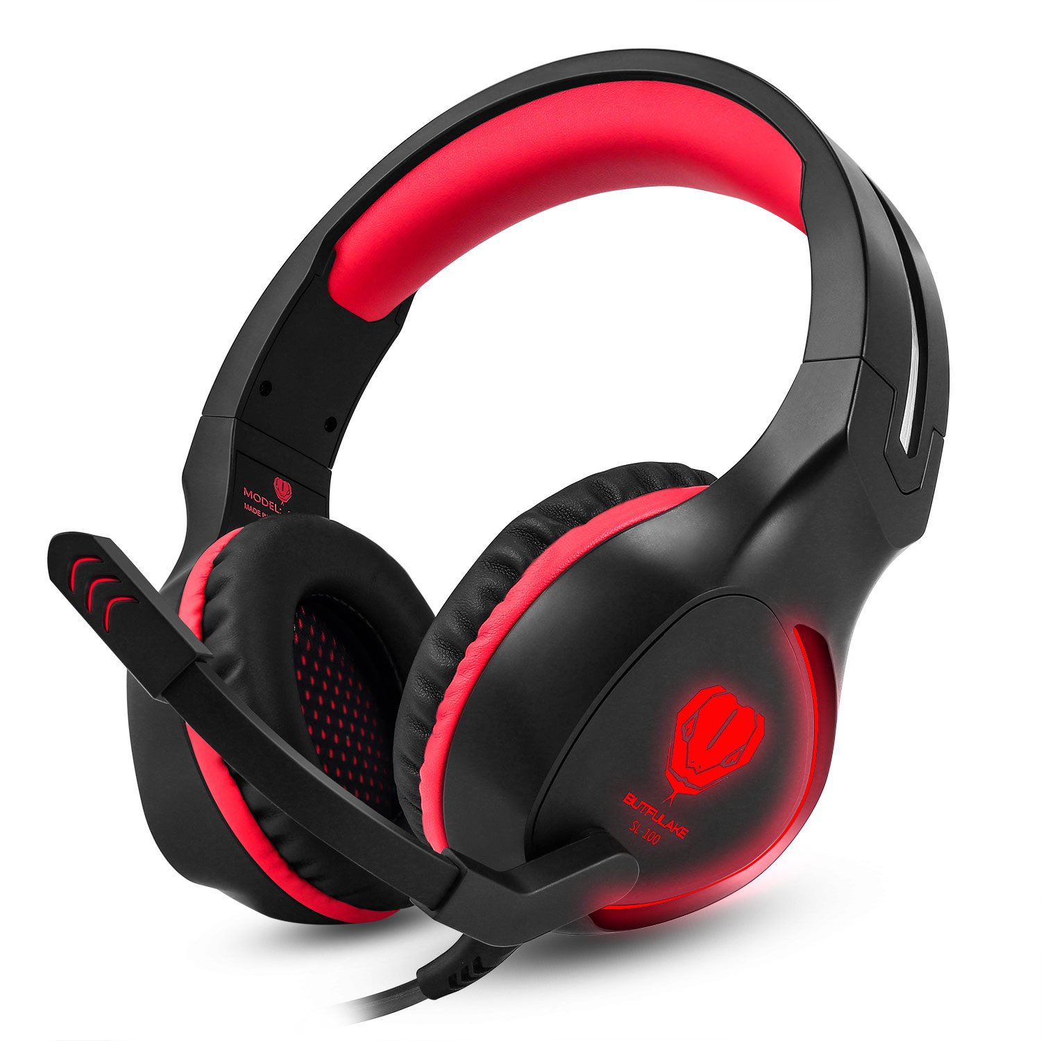 BUTFULAKE Gaming Headset, Audio Stereo Bass mit LED, Kopfhörer mit Controller Praxis, kompatibel für PS4, Xbox One, PC, Laptop, Tablet, Smartphone … (Rot)