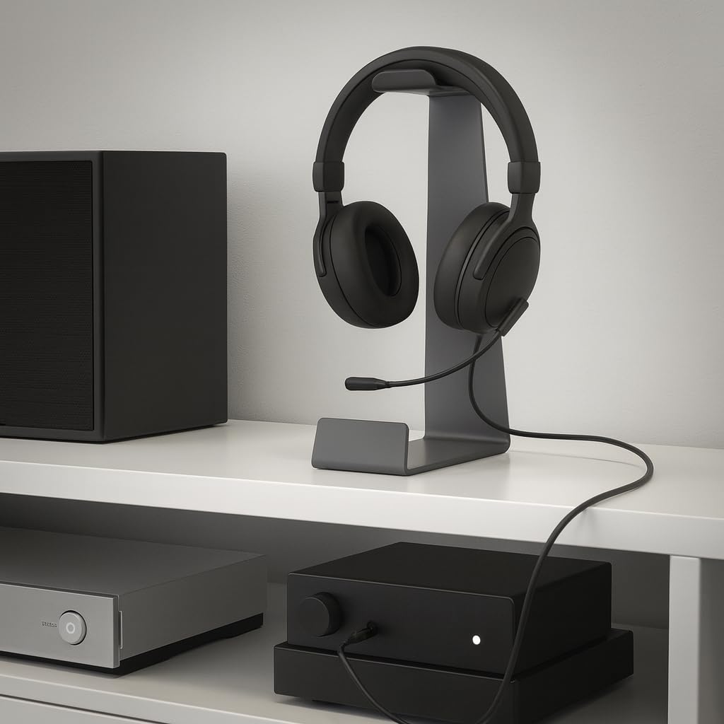 Multibrackets TableHeadset Schwarz Kopfhörerständer Tisch – Universeller Aluminium Headset Halter – Modernes und stabiles Design für Gaming und Büro.
