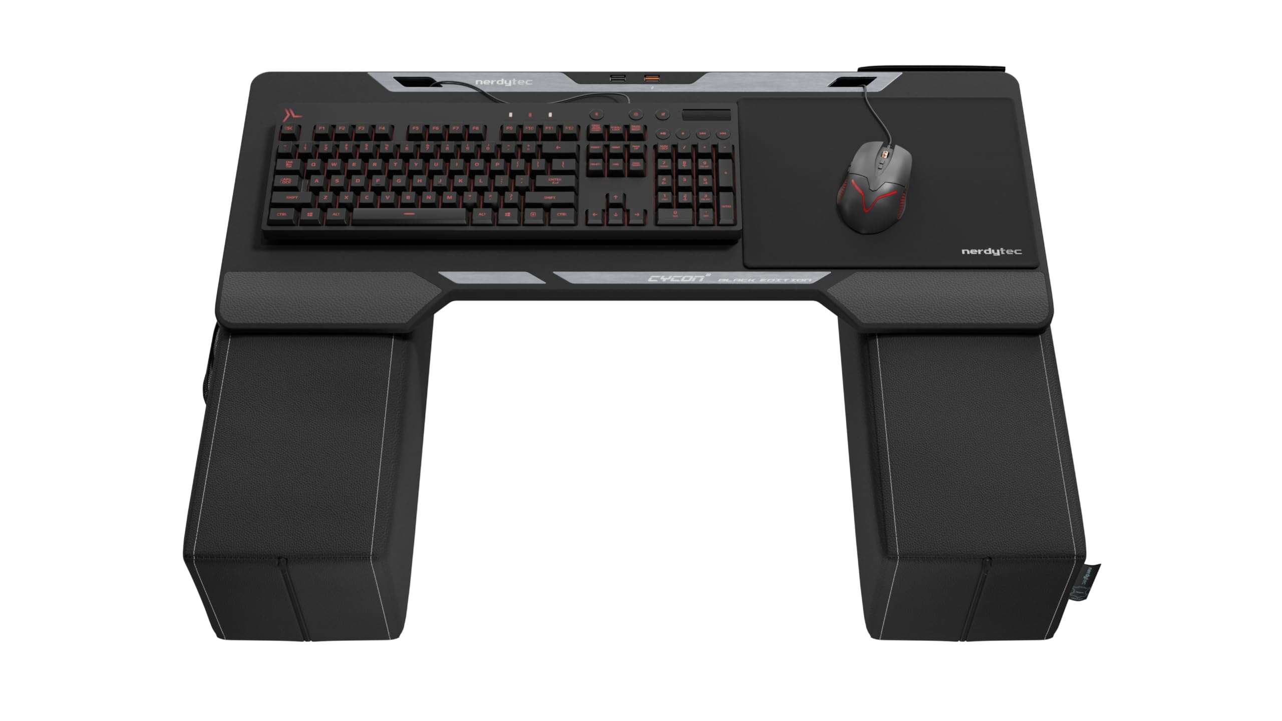 Couchmaster CYCON² Titan Black Edition, Gaming Lapdesk für Maus & Tastatur, ergonomische Gaming Station für Couch und Sofa, aus Nappa Leder, mit 6 USB-3.0-Ports