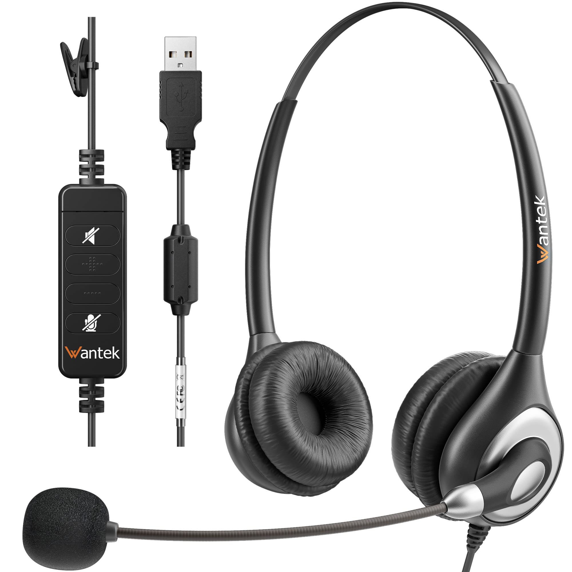 Wantek 602N Headsets mit Noise Cancelling Mikrofon und USB Stecker Typ-C-Adapter Für Call Center PC Computer Office Anrufe Online Konferenzen Teams Meeting