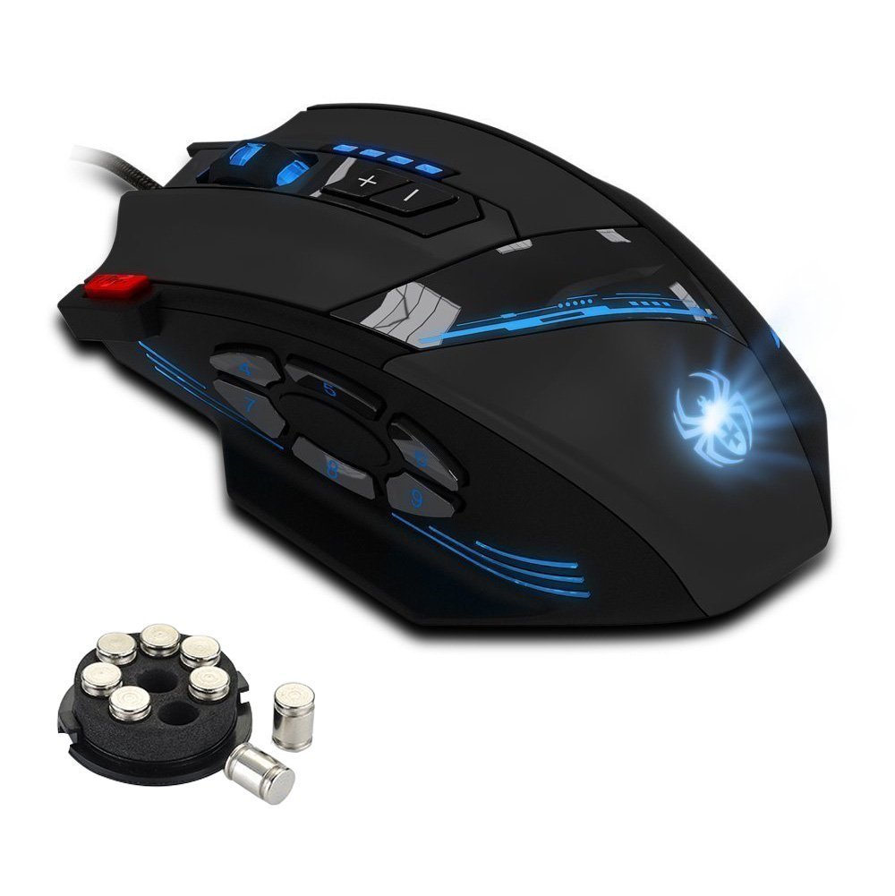 Zelotes Ergonomische Gaming-Maus, Kabelgebunden, 12 Programmierbare Tasten, 4000 DPI Computermaus, Optische USB-Maus für PC, Mac